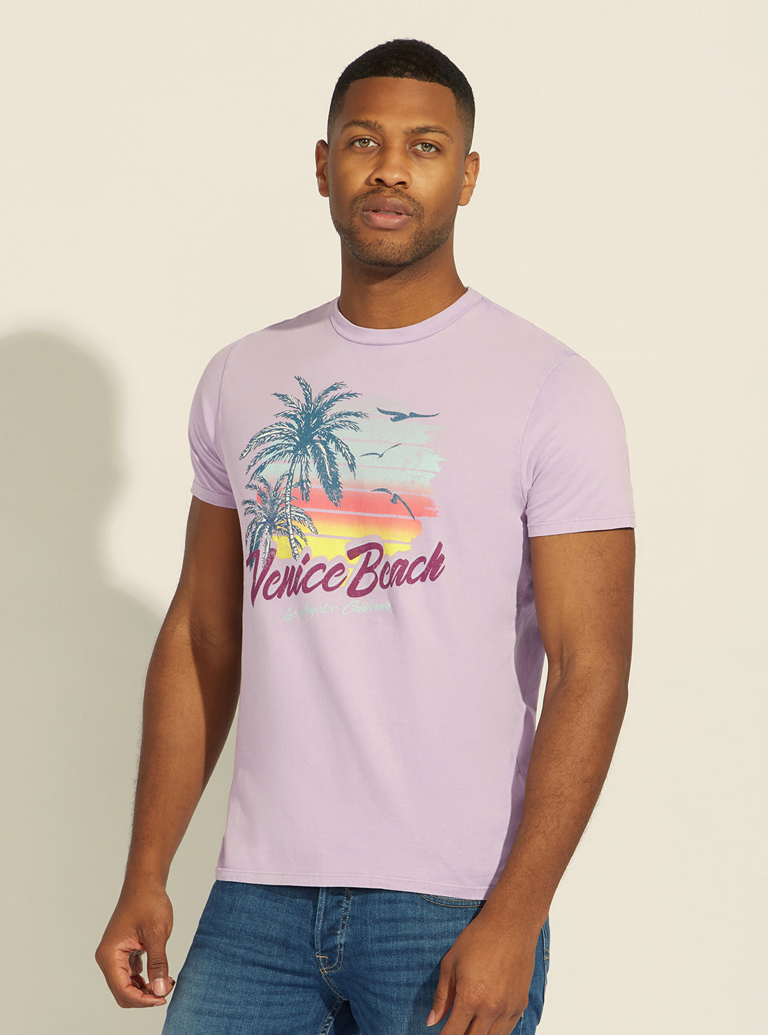 GUESS Mens Purple Orchid Multi Venice T-Shirt M2GI47KA260 Front View