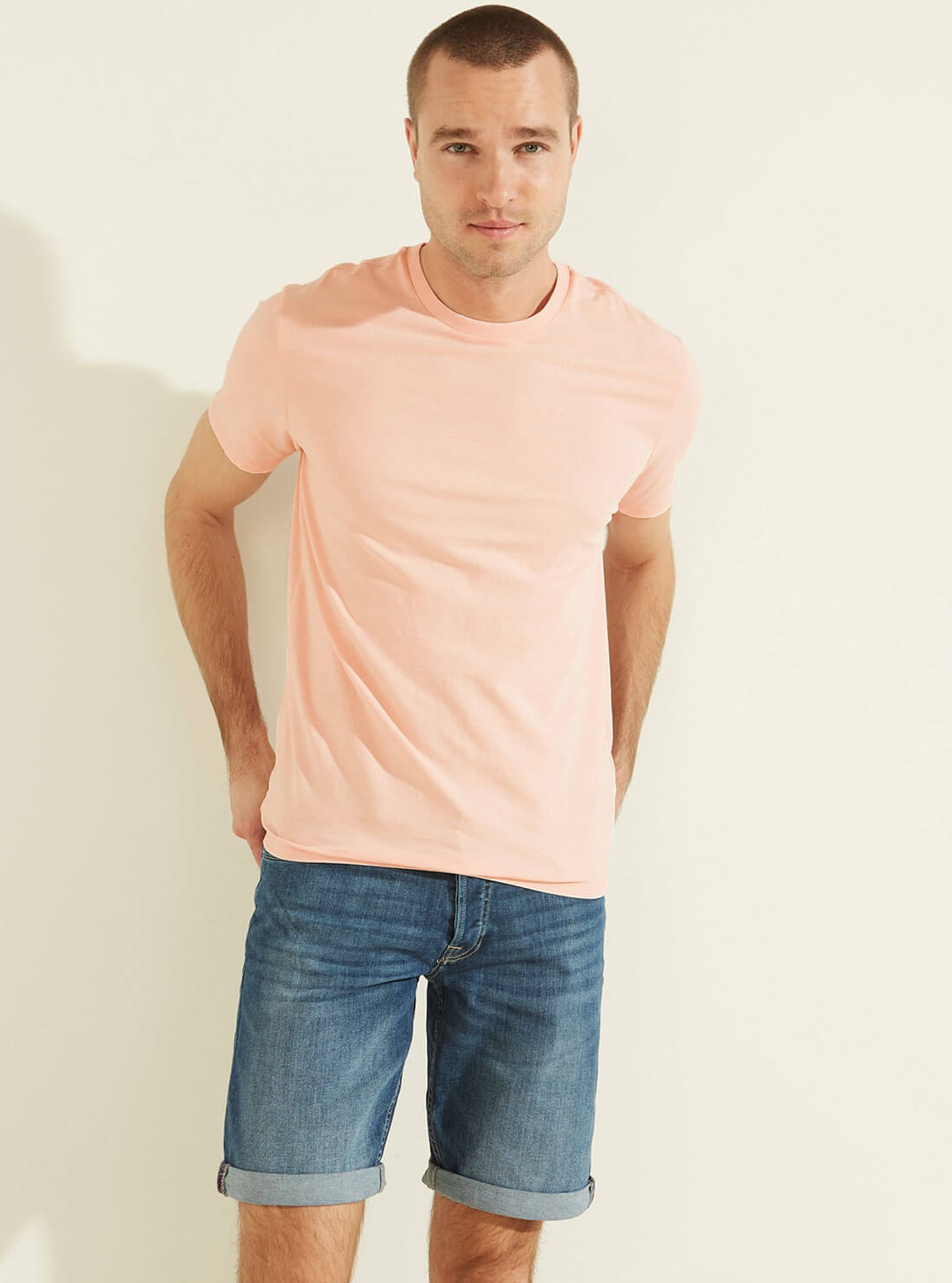 GUESS Mens Pale Sand Pink Eli Washed T-Shirt M2GP31K9Y10 Front View