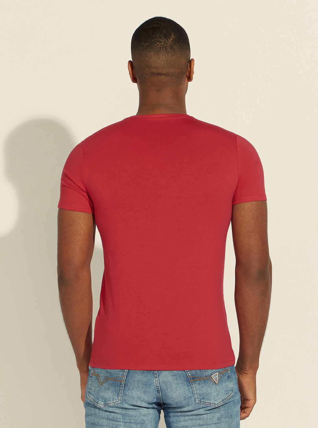 GUESS Mens Eco Red V-Neck Basic T-Shirt M1RI37I3Z11 Back View