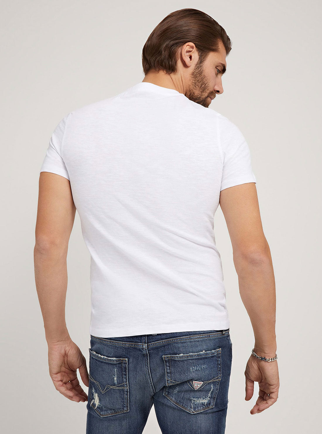 GUESS Mens Eco White Relat V-Neck T-Shirt M2GI20K6XN1 Back View