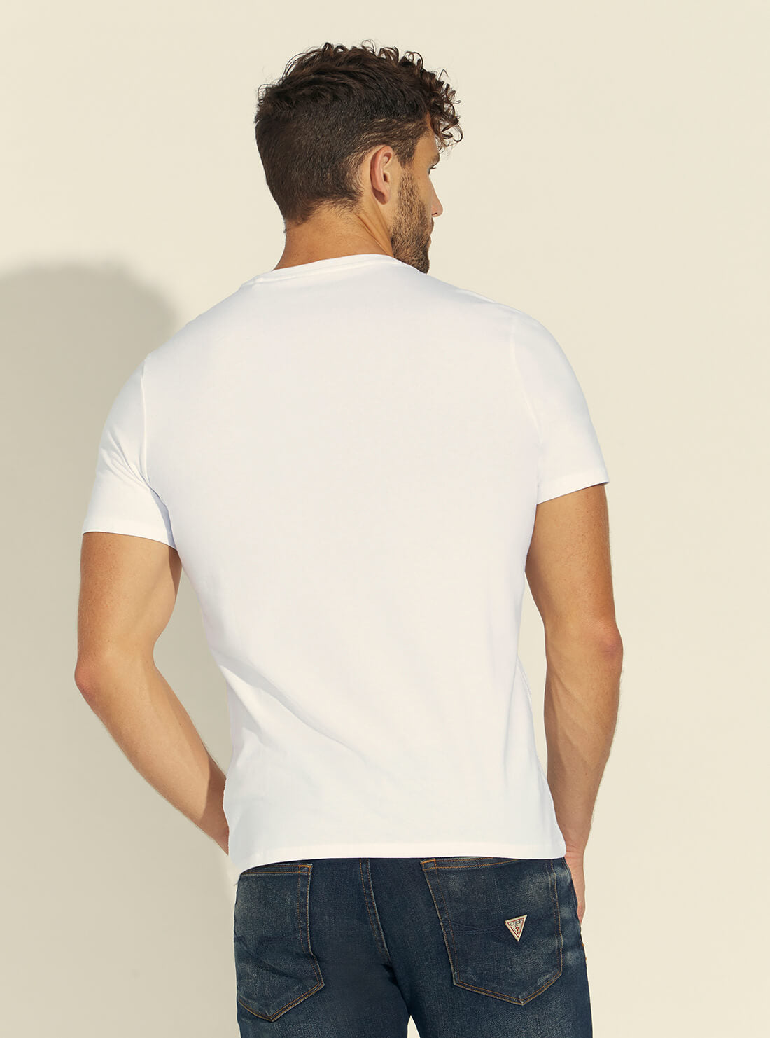 GUESS Mens White Dripping Logo T-Shirt M1BI37J1311 Back View