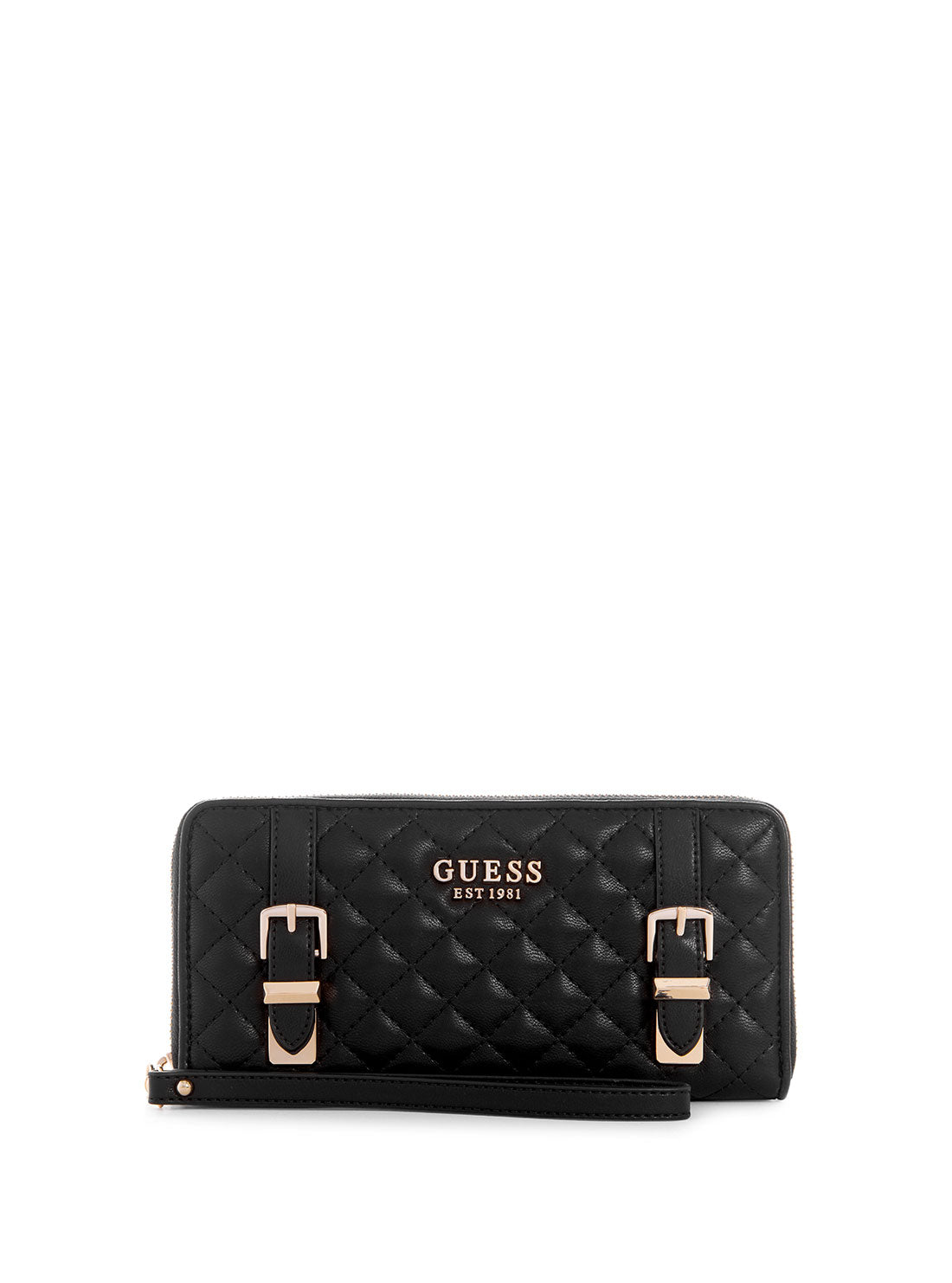 GUESS Women's Black Adam Quiled Large Wallet QG869446 Front View