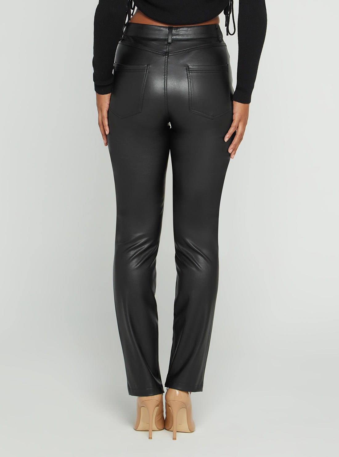GUESS Women's Black Caroline Faux Leather Pants W2BB11WERD0 Back View