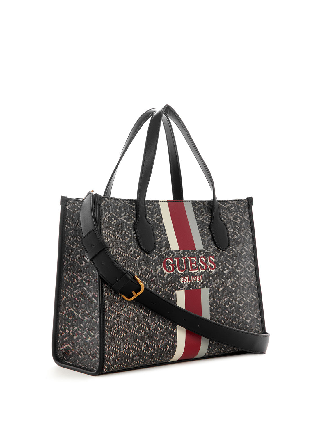 GUESS Women's Black Logo Silvana Small Tote Bag SC866522 Front Side View