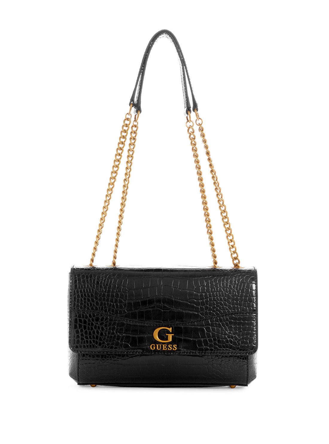GUESS Women's Black Nell Croco Crossbody Bag CB873621 Front View