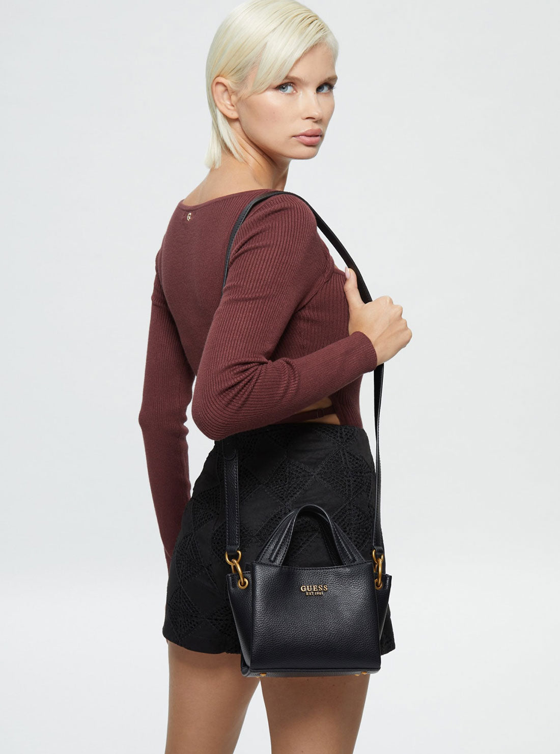 GUESS Women's Black Zed Mini Girlfriend Crossbody Bag VB868376 Model View