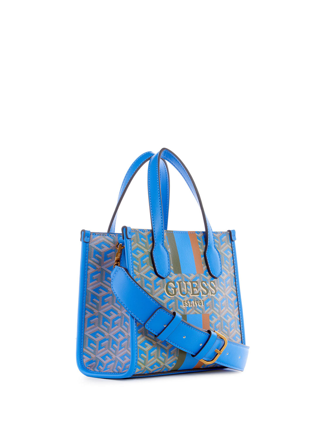 GUESS Women's Blue Logo Silvana Mini Tote Bag SC866577 Front Side View