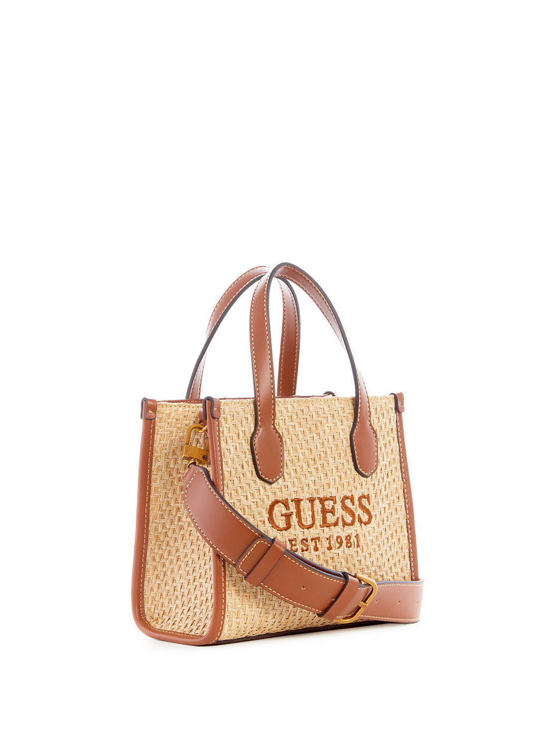 GUESS Women's Cognac Silvana Mini Tote Bag WS866577 Front Side View