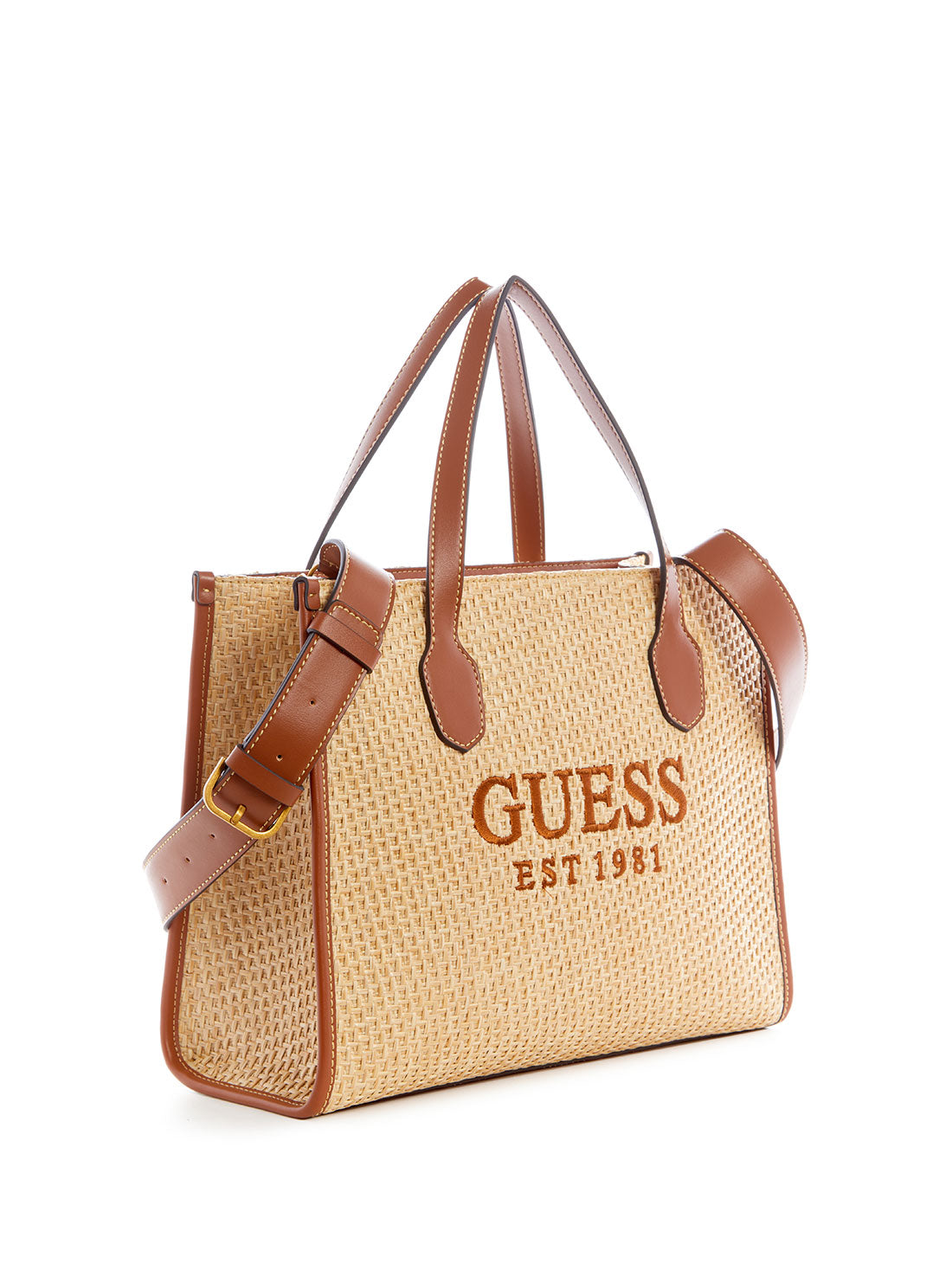 GUESS Women's Cognac Silvana Small Tote Bag WS866522 Front Side View
