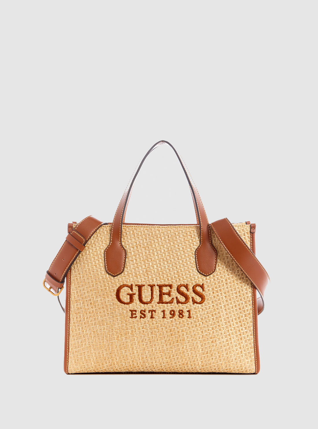 GUESS Women's Cognac Silvana Small Tote Bag WS866522 Front View