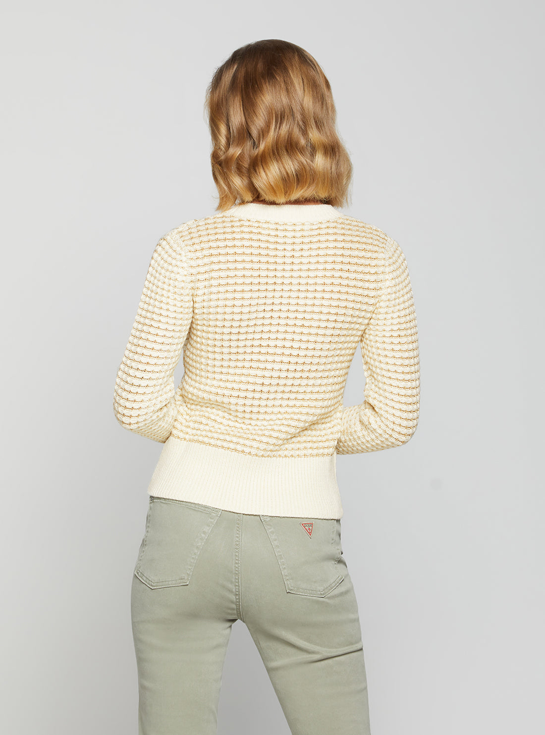 GUESS Women's Cream Multi Georgie Knit Top W2BR29Z2X40 Back View