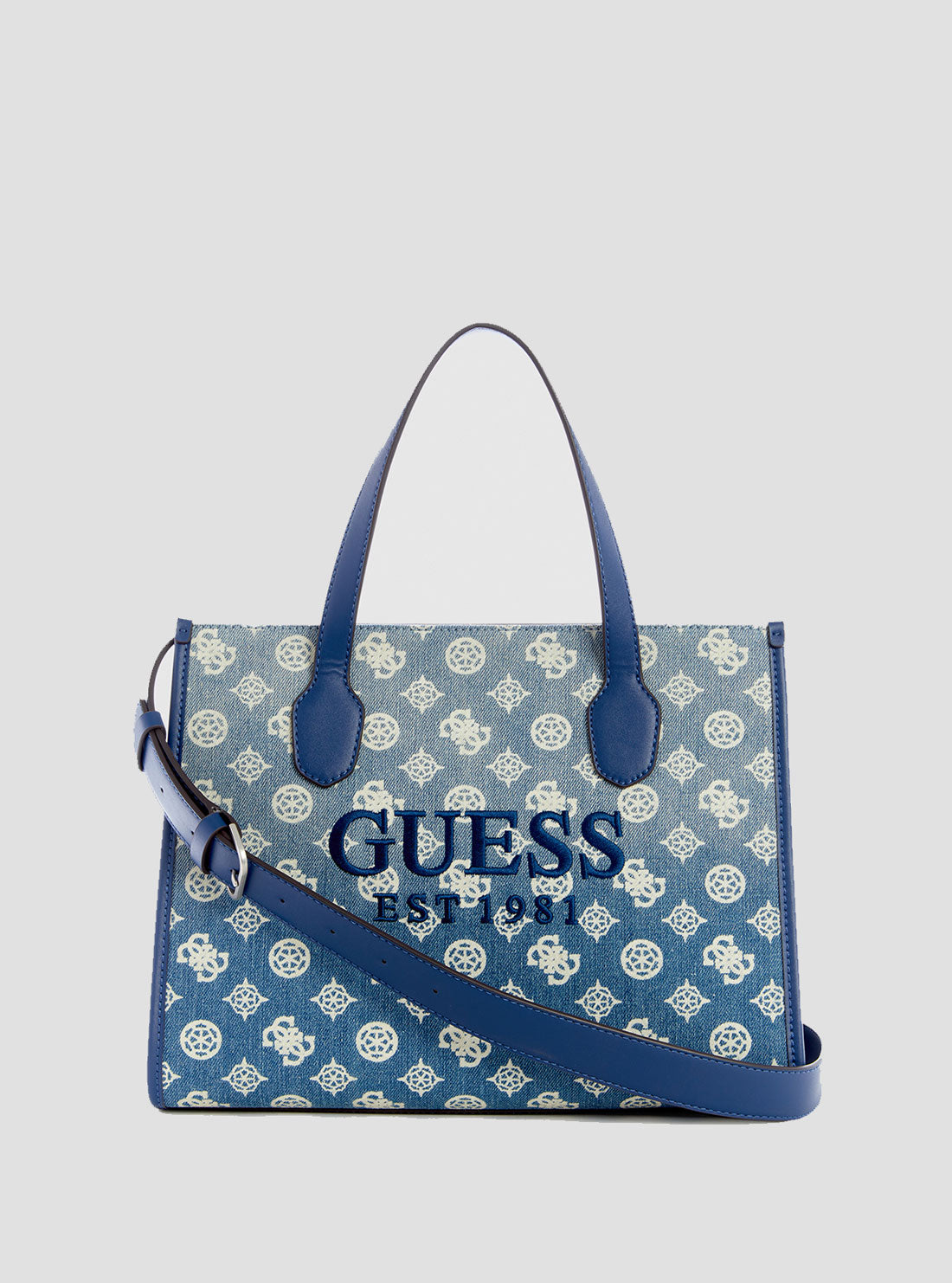 GUESS Women's Denim Ombre Logo Silvana Tote Bag PD866522 Front View