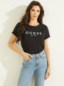 GUESS Women's Eco Black 1981 Roll Cuff Logo T-Shirt W2BI68K8G01 Front View