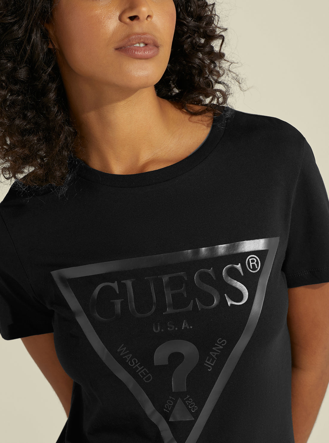 GUESS Women's Eco Black Adele Active T-Shirt V2YI07K8HM0 Detail View