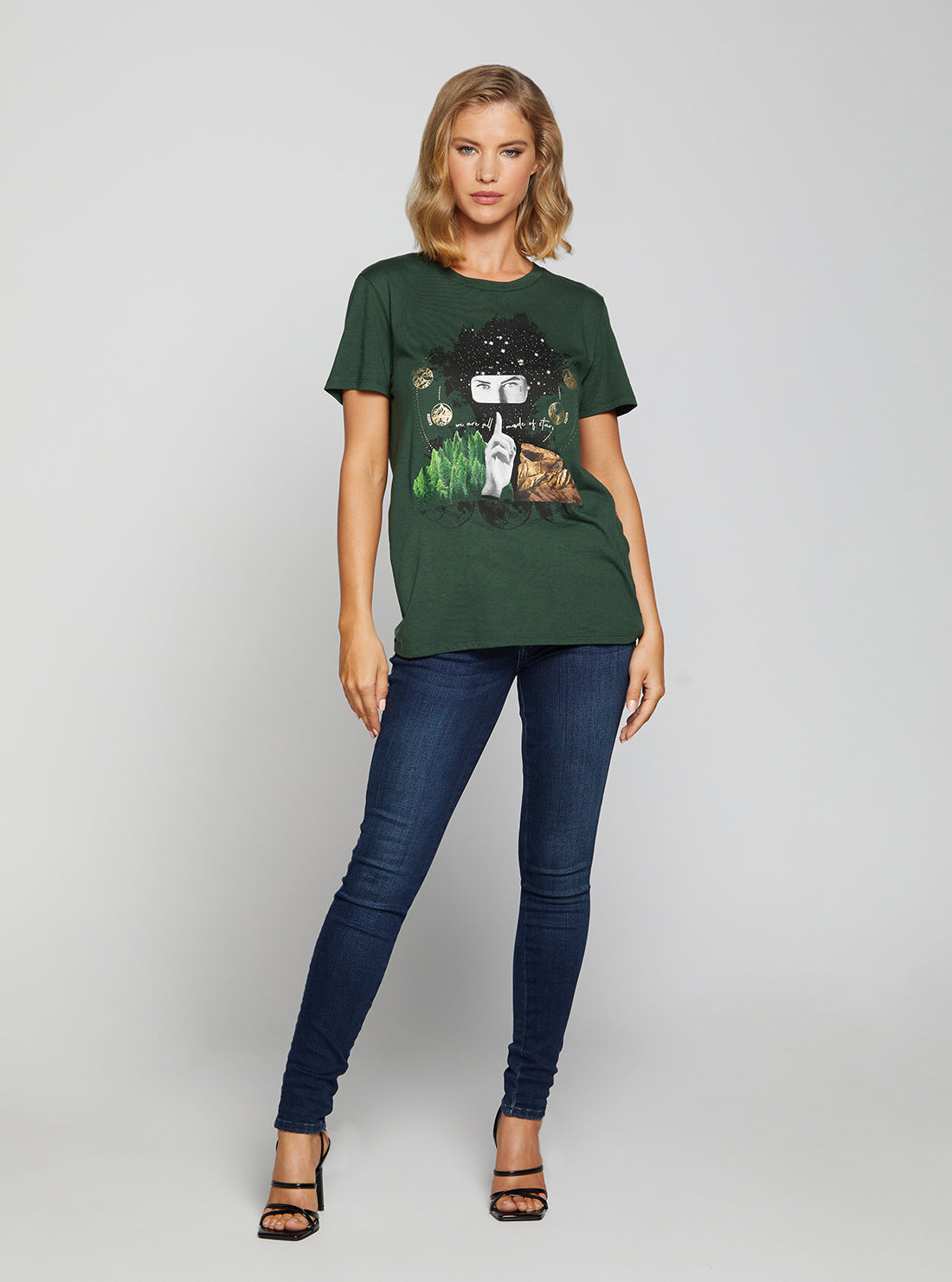 GUESS Women's Eco Green Made Of Stars T-Shirt W2BI31K9SN1 Full View