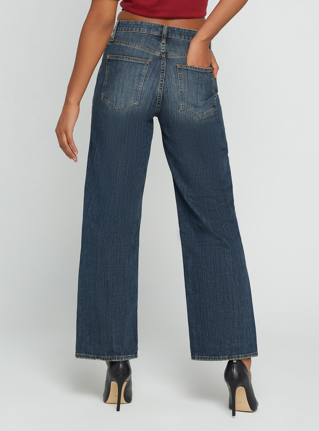 GUESS Women's Eco High-Rise 90s Boyfriend Denim Jeans In Waterton Blue Wash W2BA60D4VM0 Back View