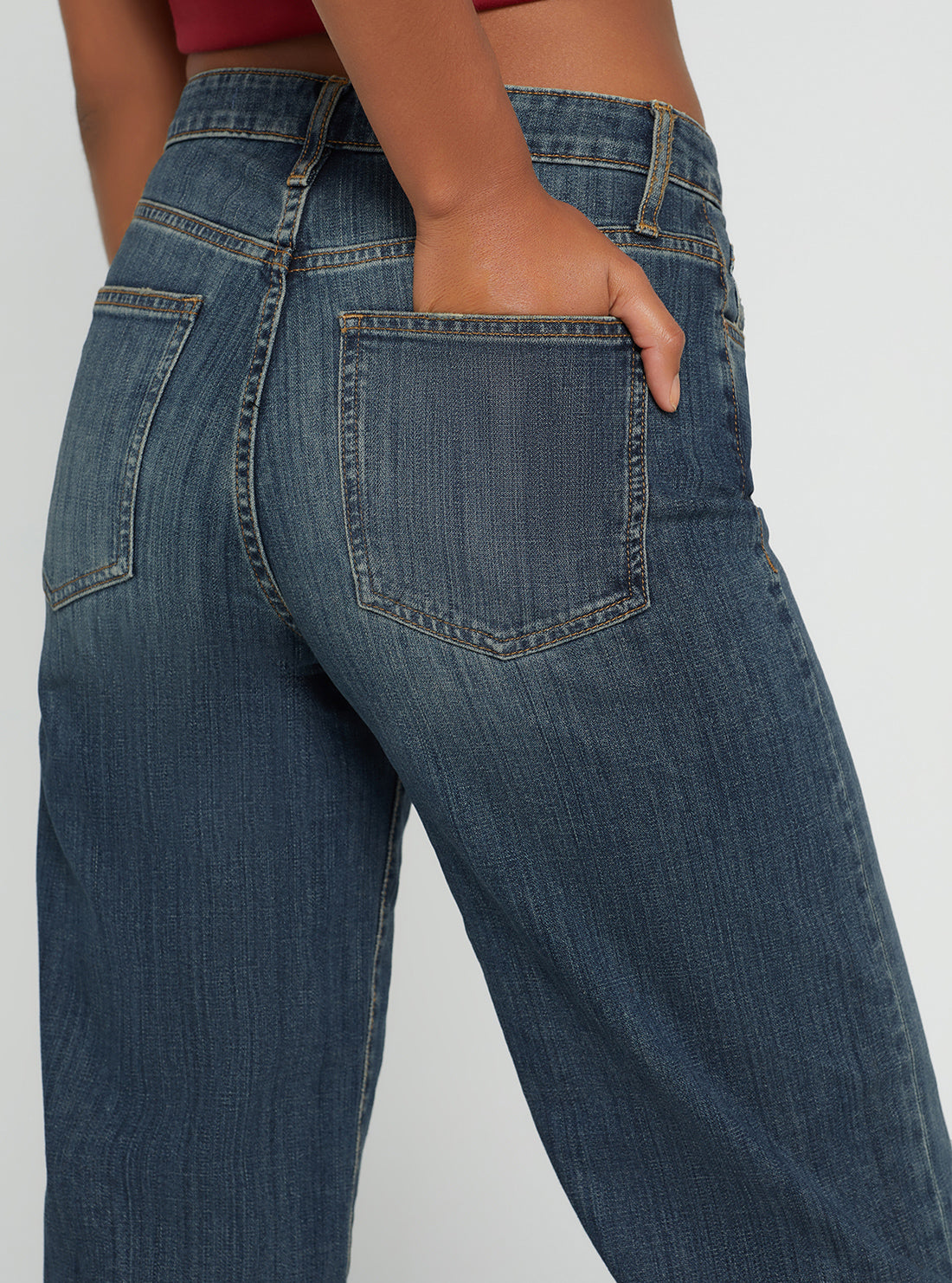 GUESS Women's Eco High-Rise 90s Boyfriend Denim Jeans In Waterton Blue Wash W2BA60D4VM0 Detail View