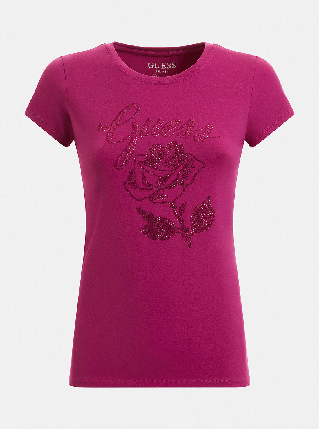 GUESS Women's Eco Magenta Rose Logo T-Shirt W2BI29KA0Q3 Ghost View