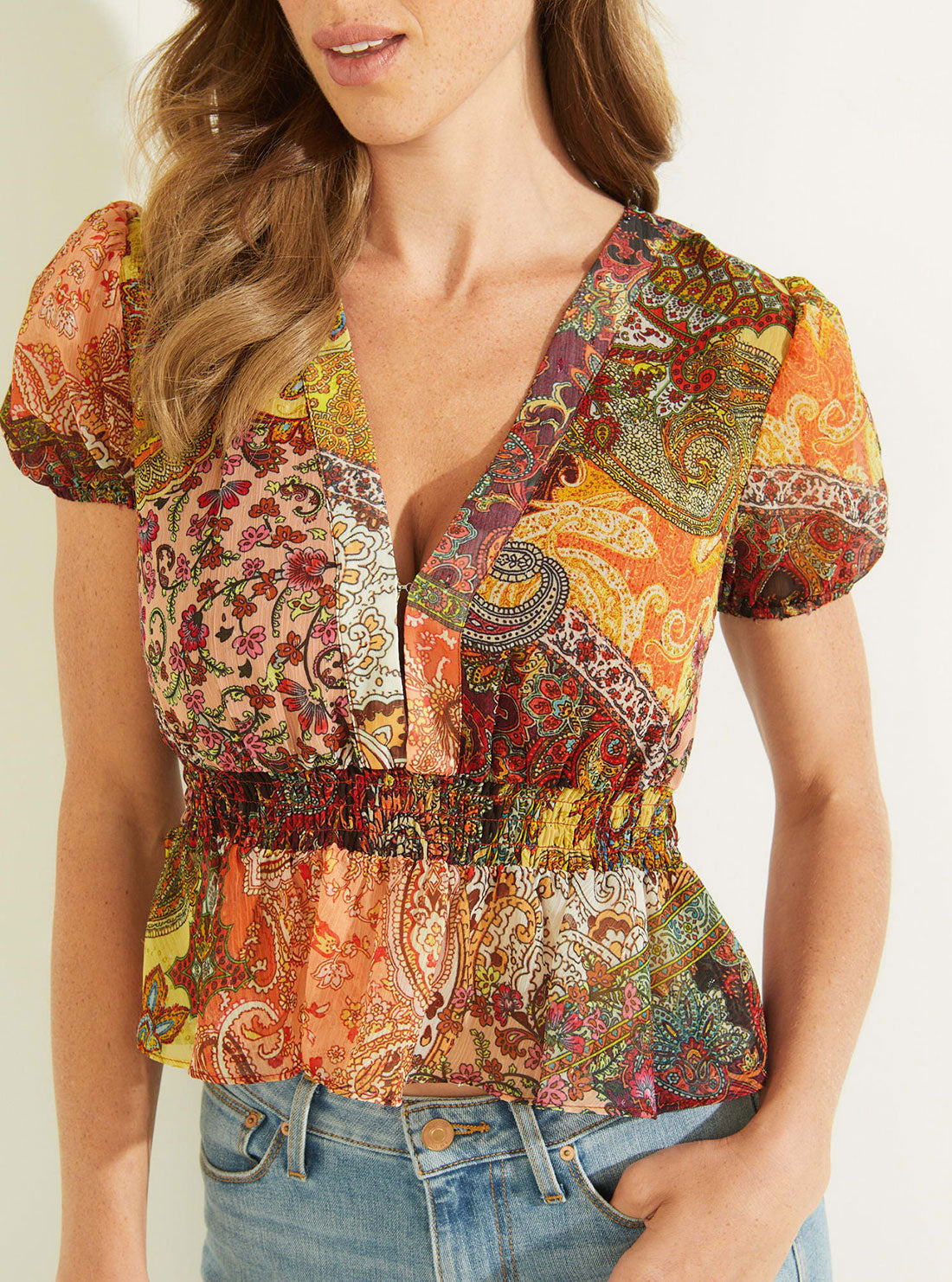 GUESS Women's Eco Paisley Print Lila Top W2BH77WEXJ2 Detail View