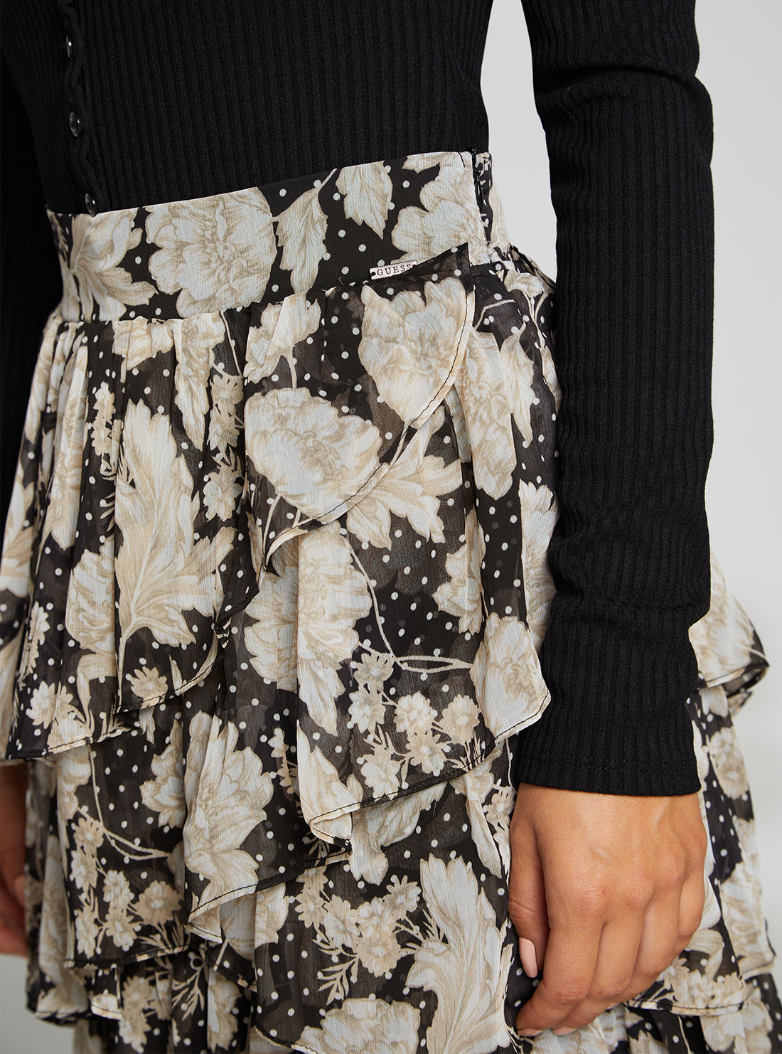 GUESS Women's Eco Soiree Floral Print Nancy Mini Skirt W2BD20WDWT2 Detail View
