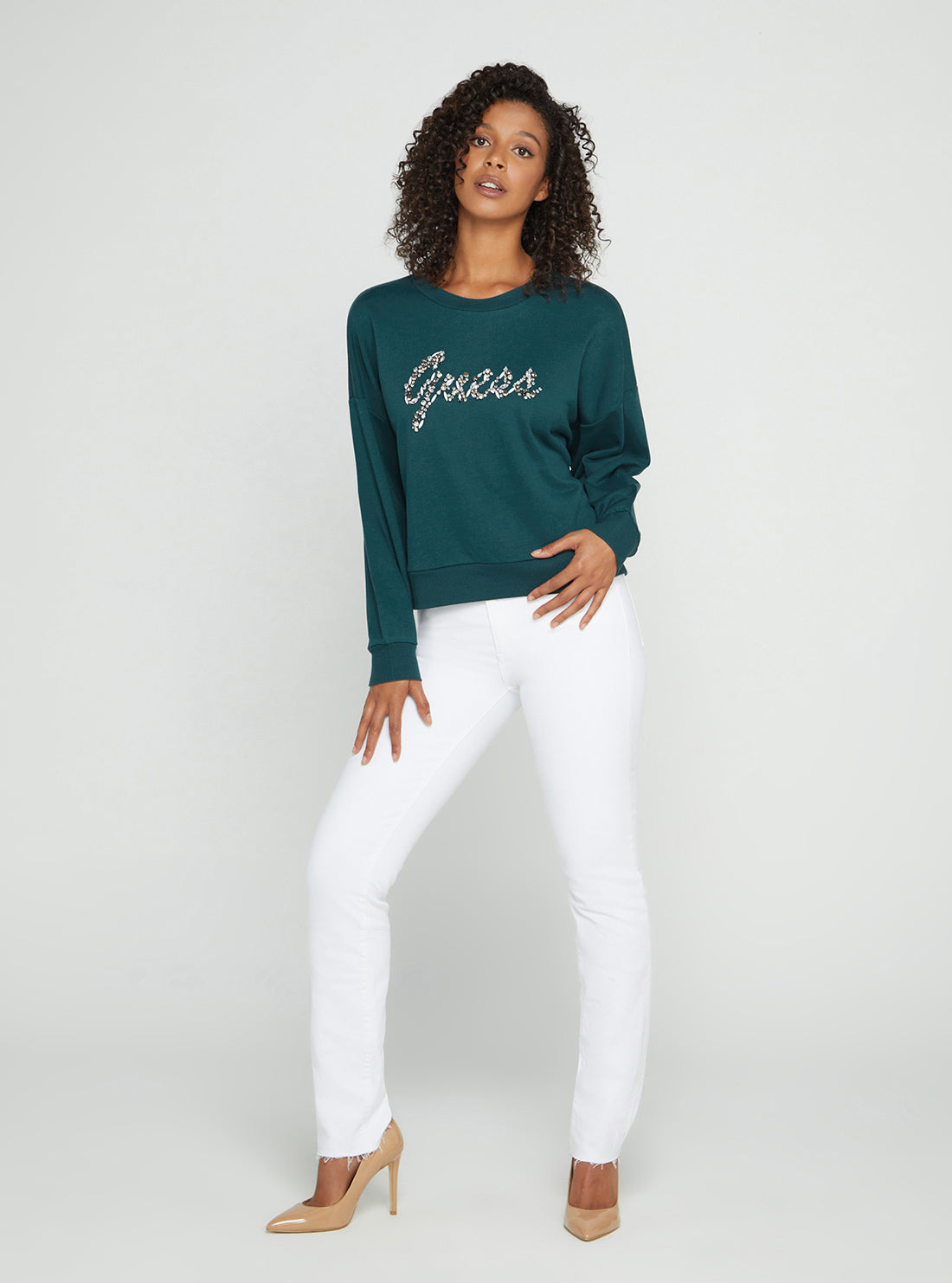 GUESS Women's Eco Teal Manila Logo Jumper W2BQ24K8802 Full View