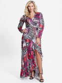 GUESS Women's Eco Wildcard Print Luana Maxi Dress W3RK21WEDU2 Front View