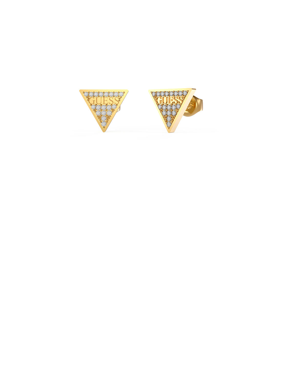 GUESS Women's Gold Crystal Triangle Logo Stud Earrings UBE02156JWYG Front View