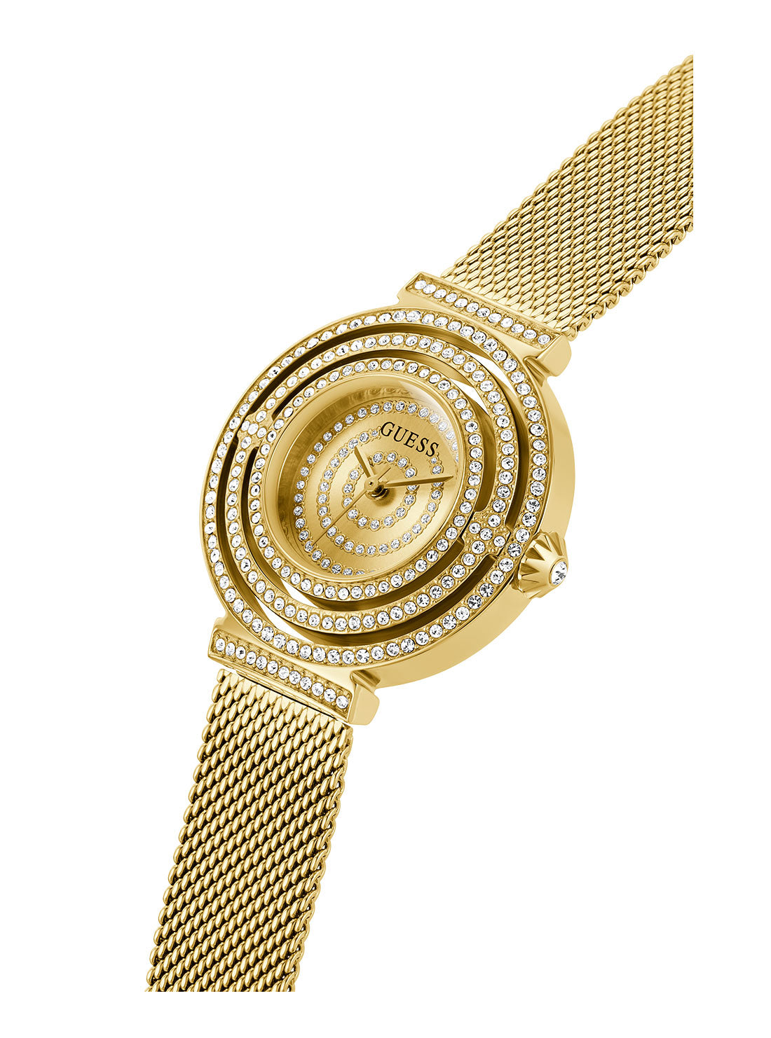 GUESS Women's Gold Dream Crystal Mesh Watch GW0550L2 Angle View