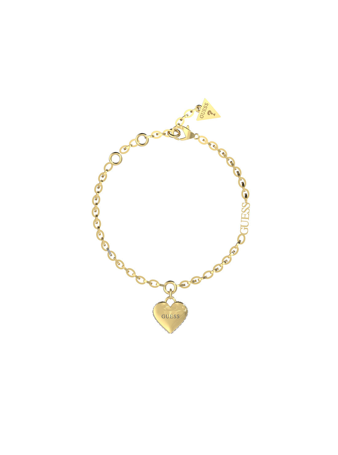 GUESS Women's Gold Falling In Love Heart Bracelet UBB02229JWYGL Front View