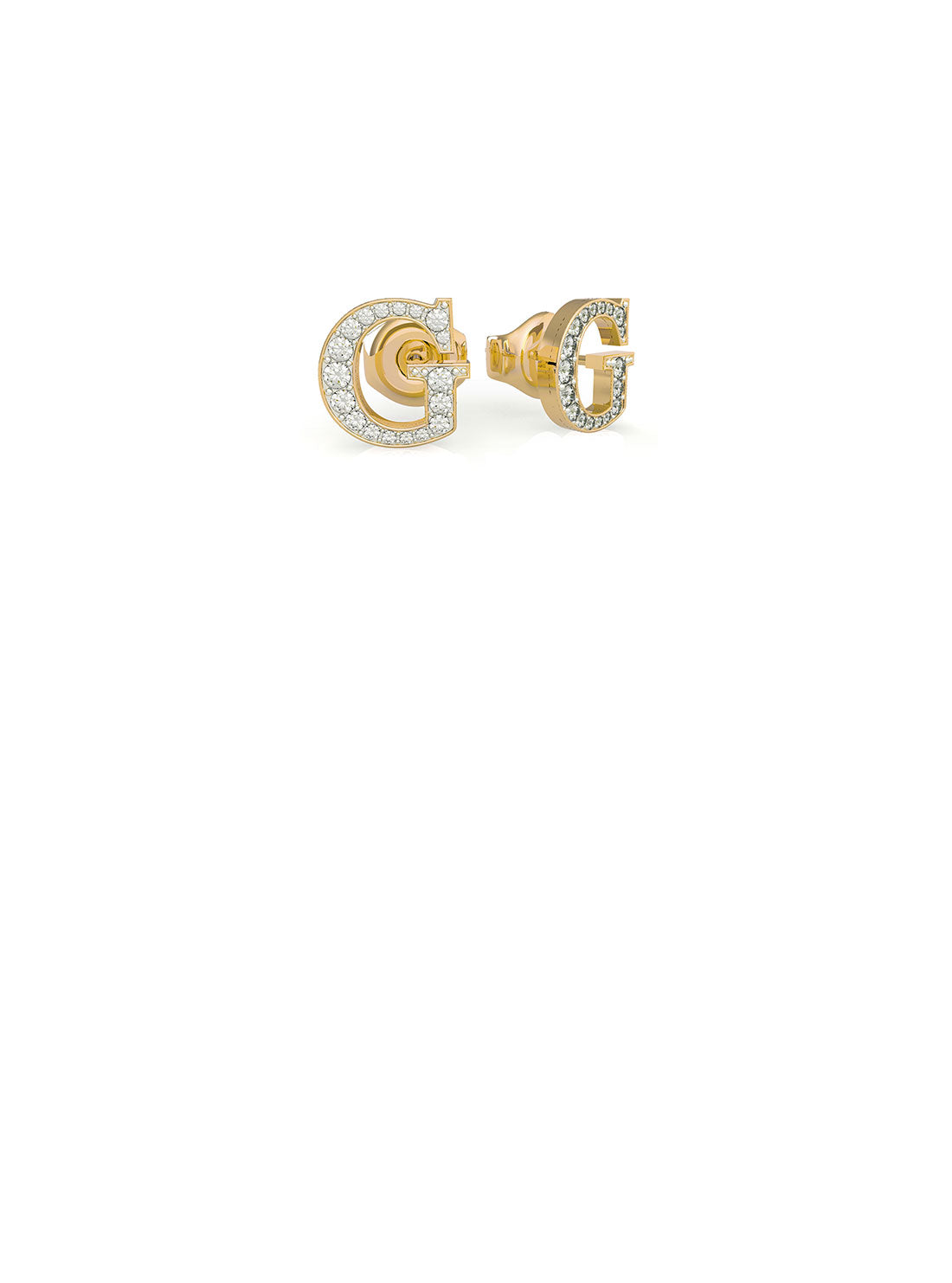 GUESS Women's Gold Party Pave Logo Stud Earrings UBE02170JWYG Front View