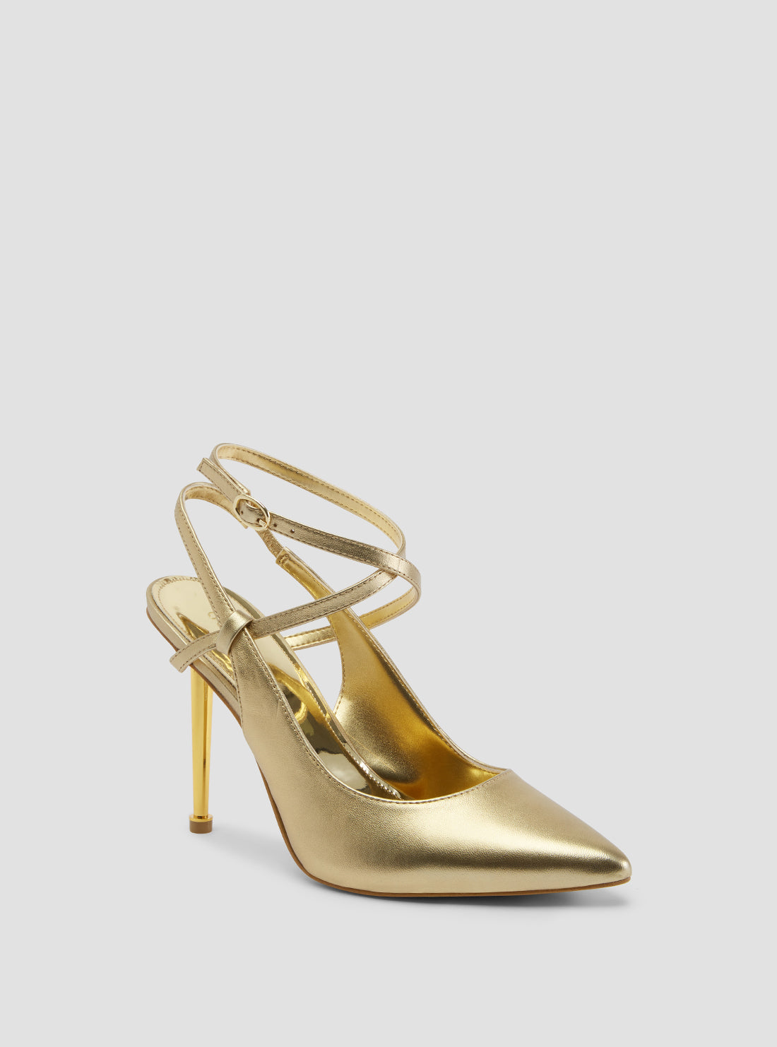 GUESS Women's Gold Staton Metallic High Heels STATON Front Side View