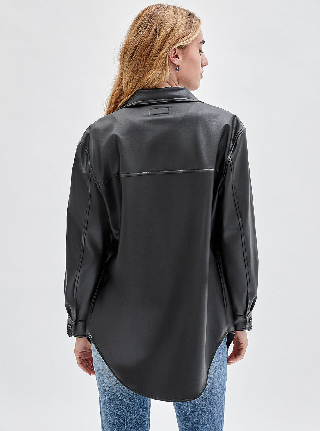 GUESS Women's Guess Originals Black Nicole Faux Leather Shirt Jacket W2BH05K8S30 Back View