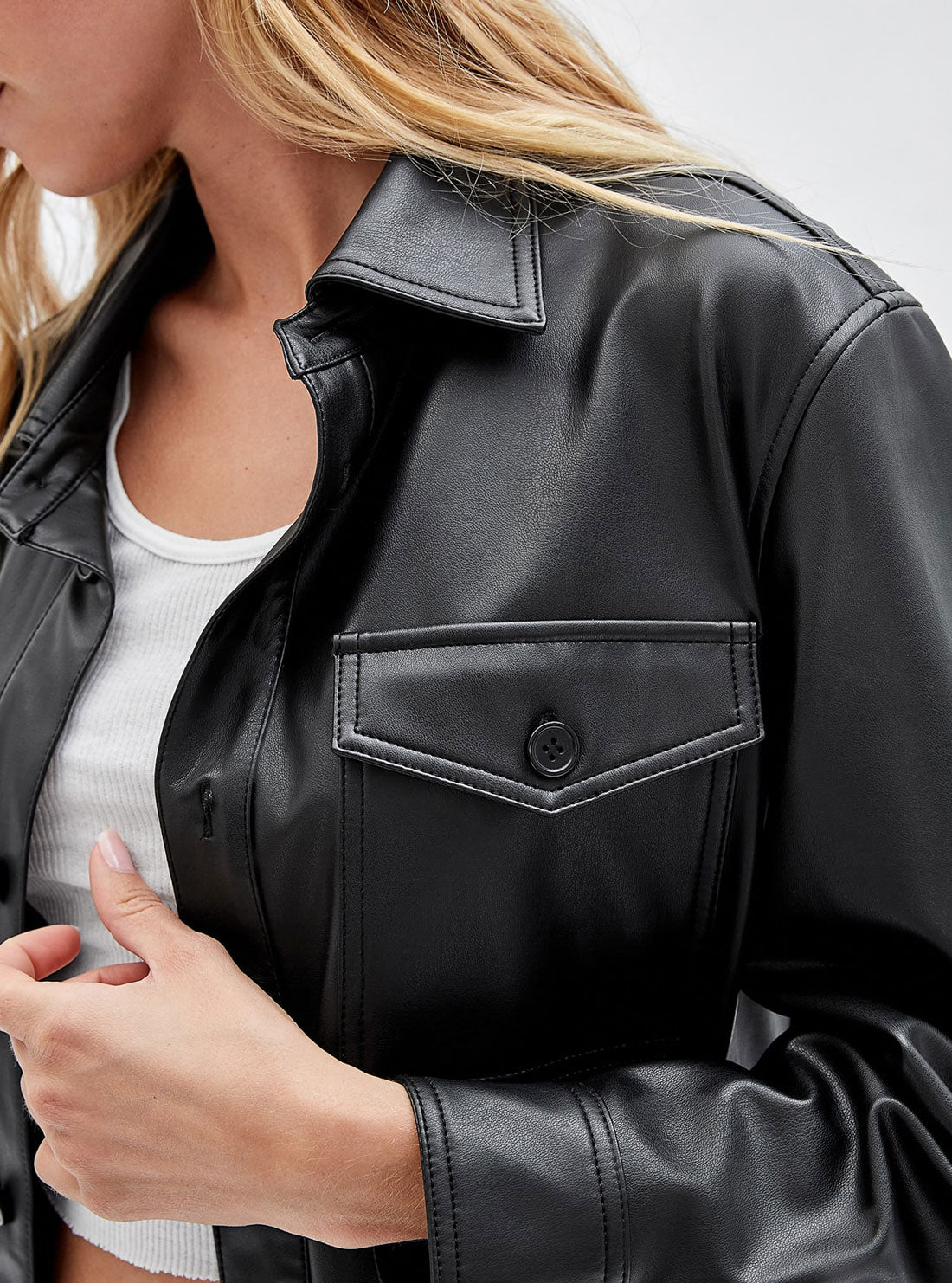 GUESS Women's Guess Originals Black Nicole Faux Leather Shirt Jacket W2BH05K8S30 Side View