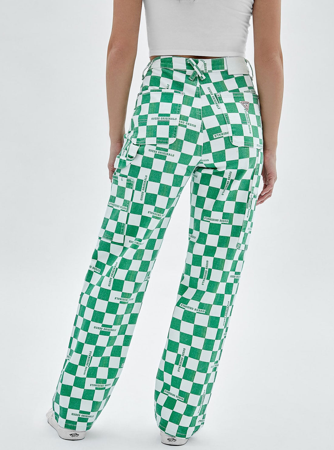 GUESS Women's Guess Originals Green Checkered Carpenter Pants W2YG10D4RG0 Back View