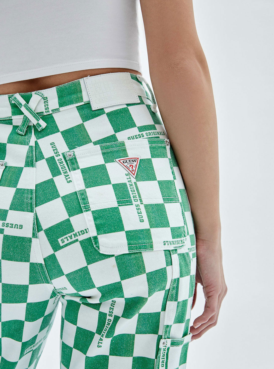 GUESS Women's Guess Originals Green Checkered Carpenter Pants W2YG10D4RG0 Detail View