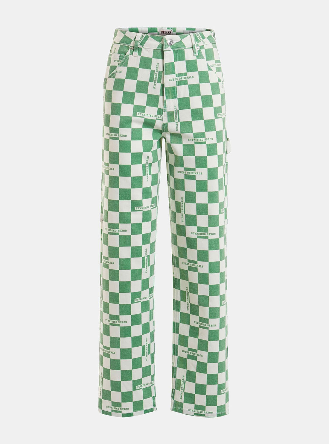 GUESS Women's Guess Originals Green Checkered Carpenter Pants W2YG10D4RG0 Ghost Front View