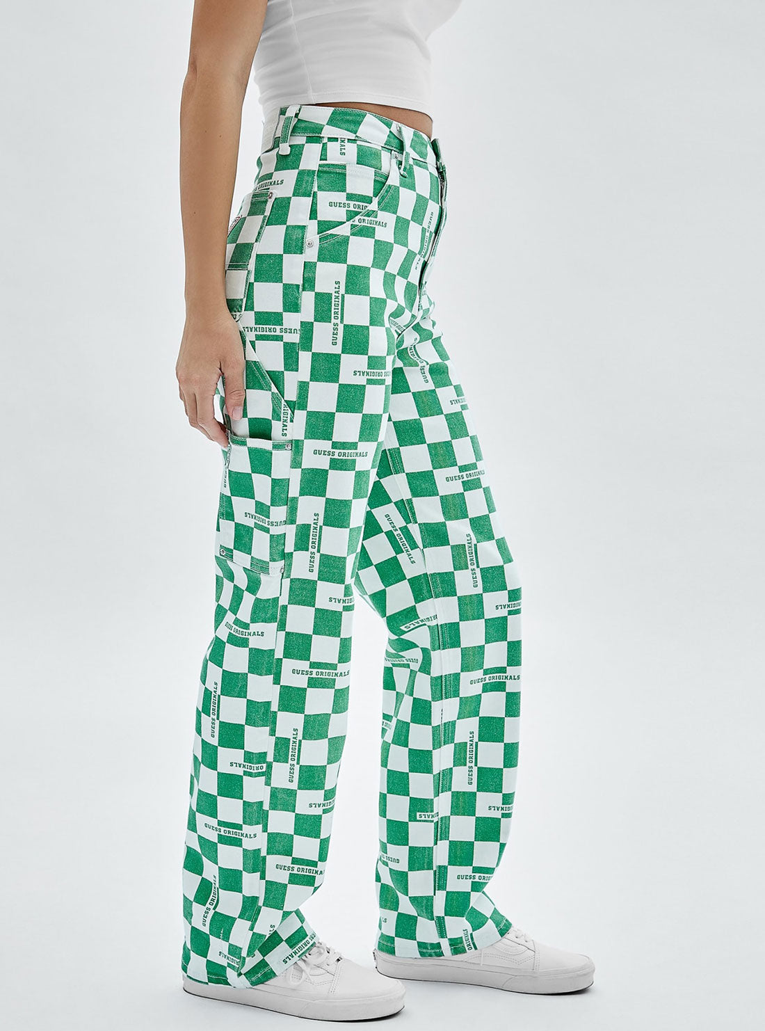 GUESS Women's Guess Originals Green Checkered Carpenter Pants W2YG10D4RG0 Side  View