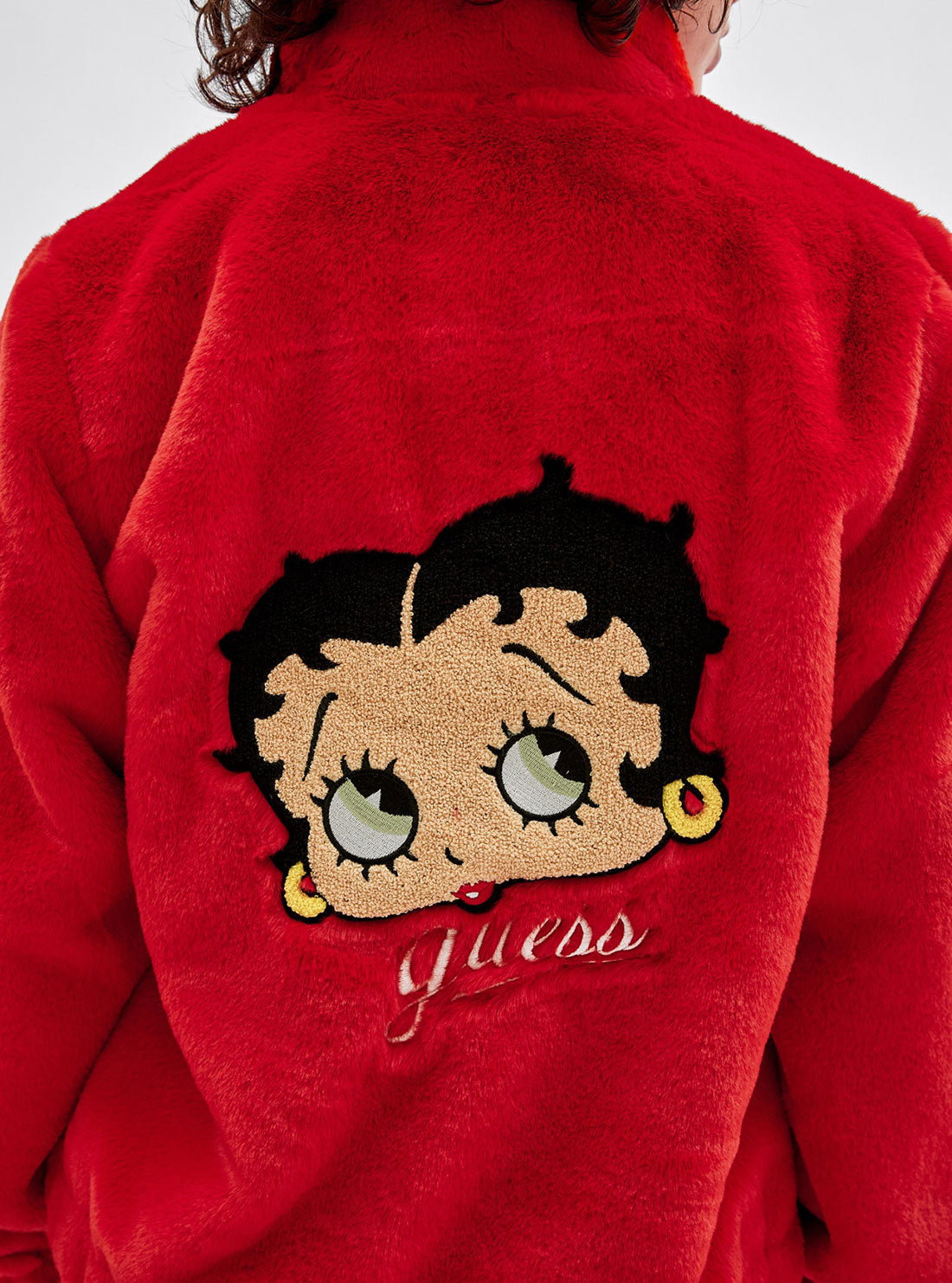 GUESS Women's Guess Originals x Betty Boop Red Faux Fur Jacket W2BN04R8BV0 Detail View