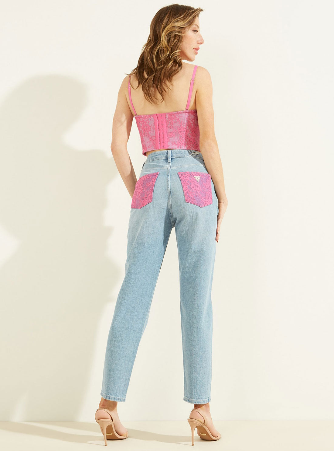 High-Rise Straight Leg Mom Exposed Denim Jeans In Uxia Lace Wash