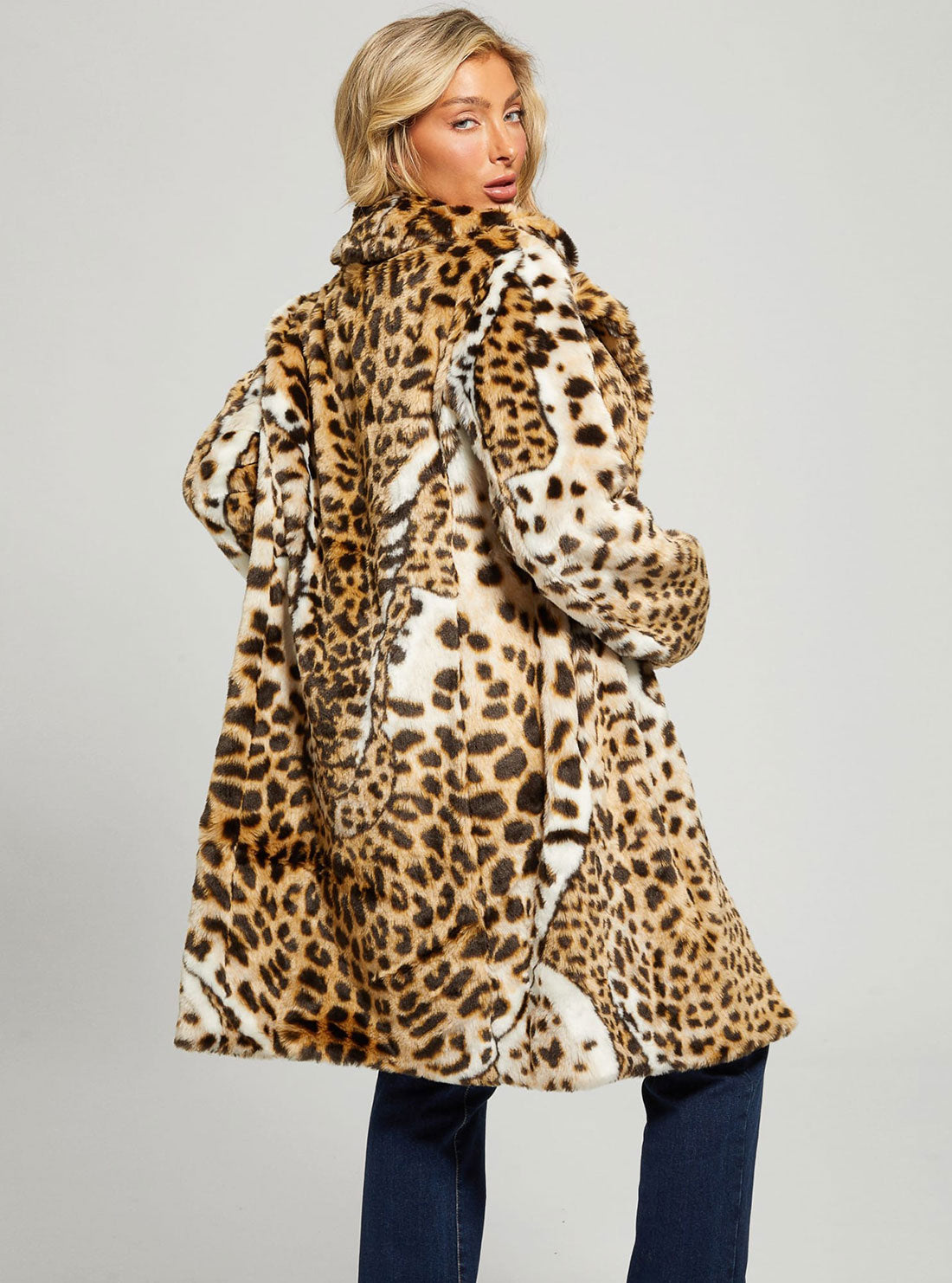 GUESS Women's Leopard Diletta Coat W2BL0AWF2O0 Back View