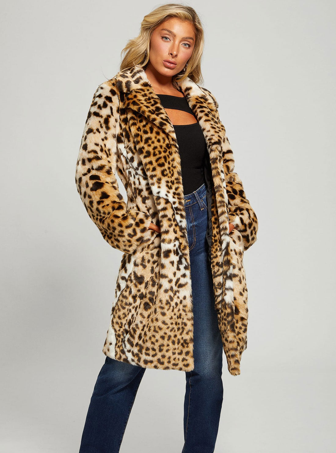 GUESS Women's Leopard Diletta Coat W2BL0AWF2O0 Front View