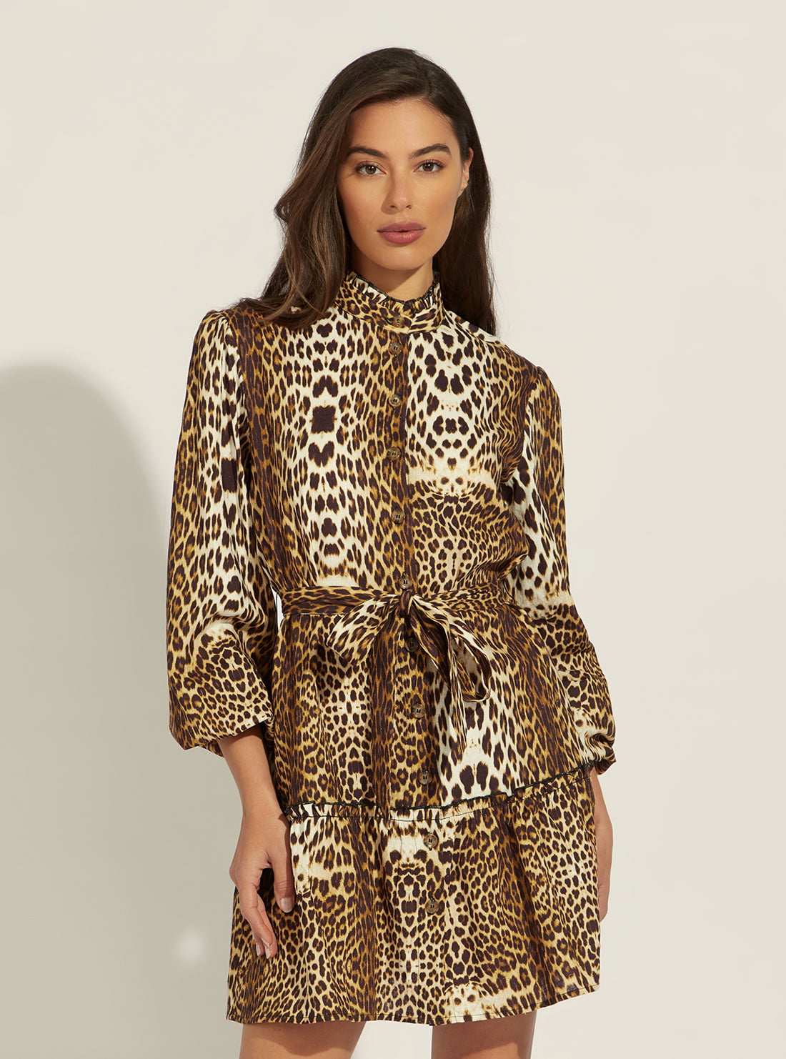 GUESS Women's Leopard Essence Mini Dress E2GK02WO078 Front View