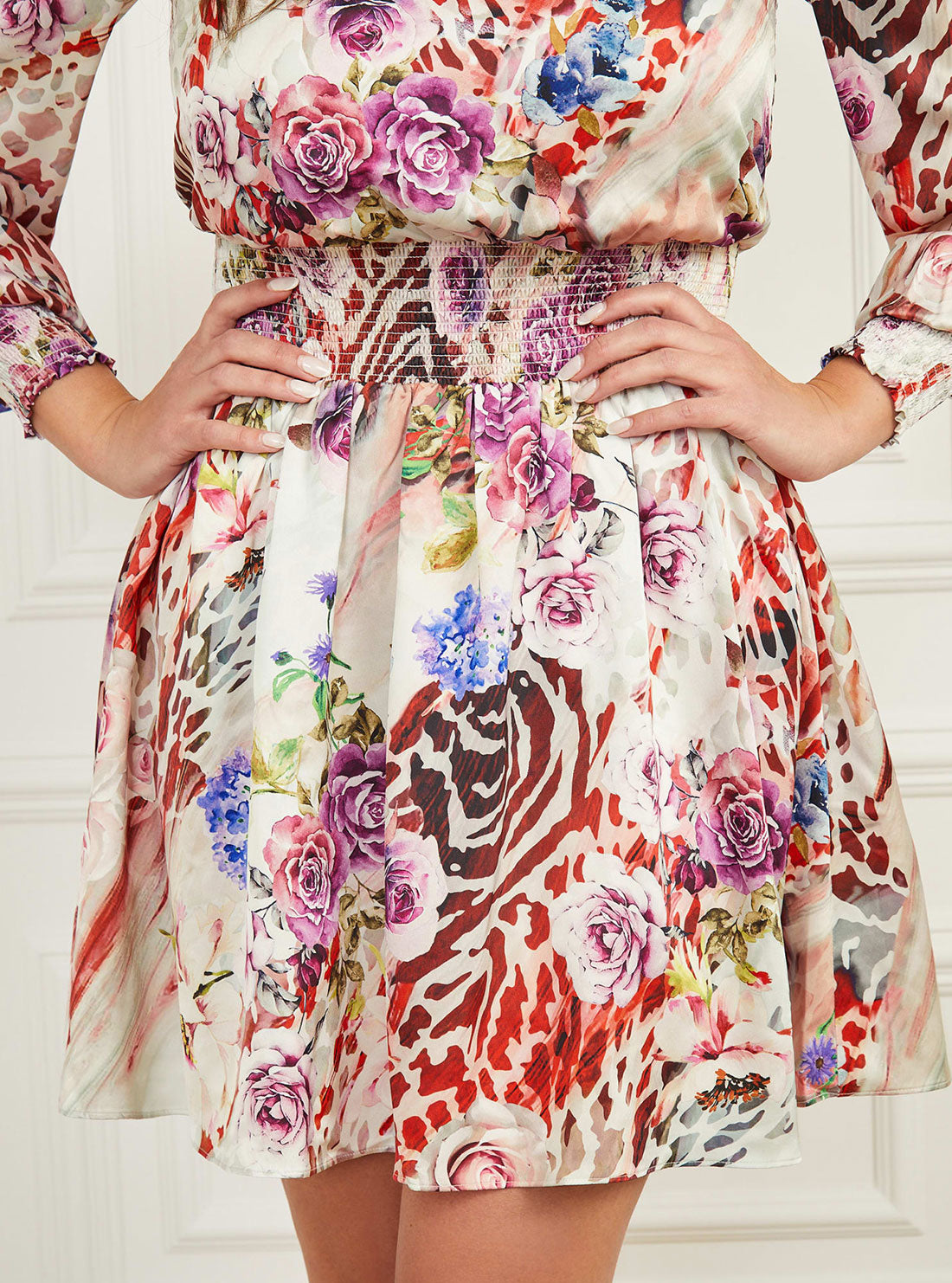 GUESS Women's Marciano Rose Print Clelia Mini Dress 3RGK187099Z Detail View