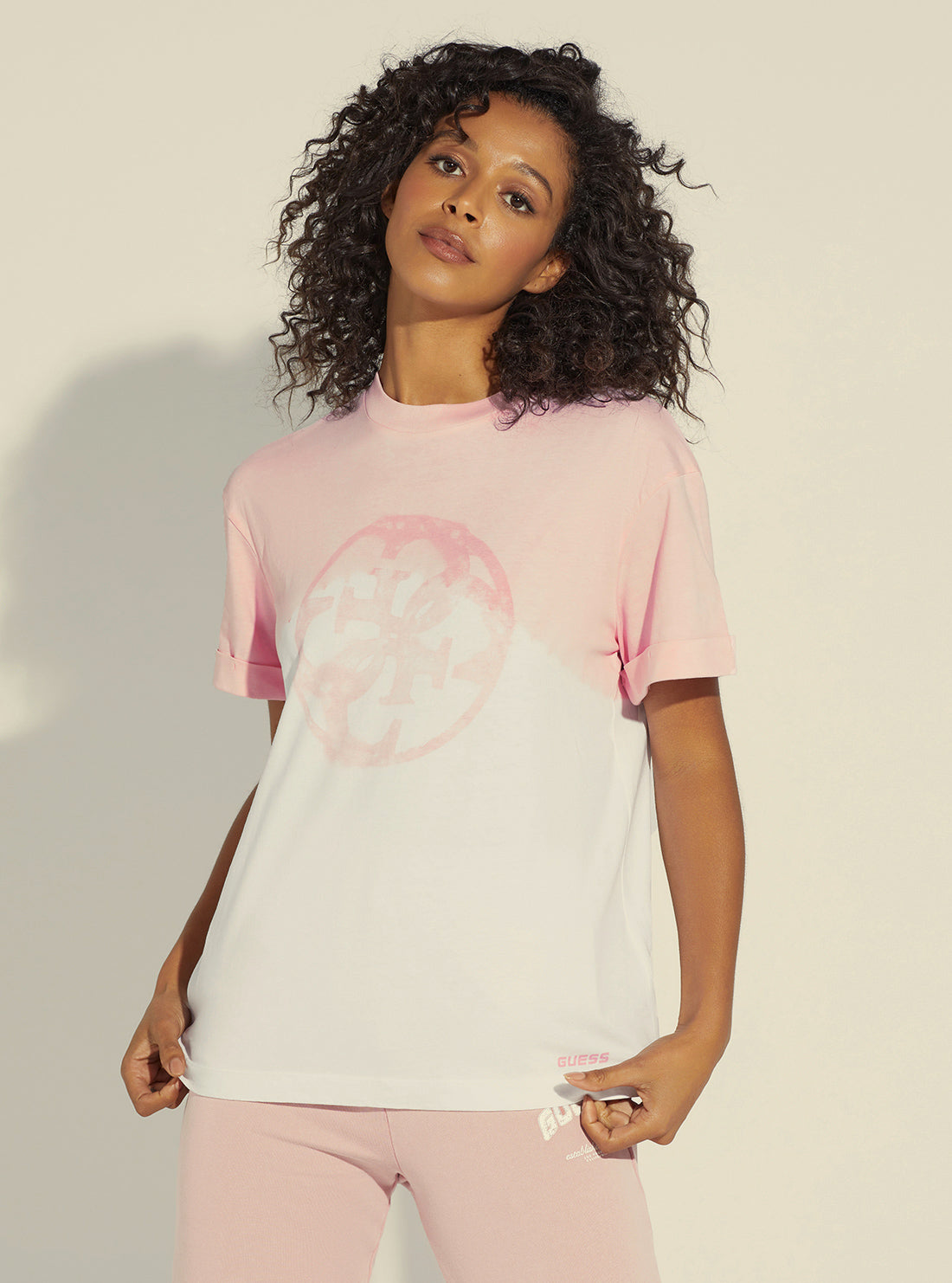 GUESS Women's Pink Anise Active T-Shirt V2YI01I3Z00 Front View