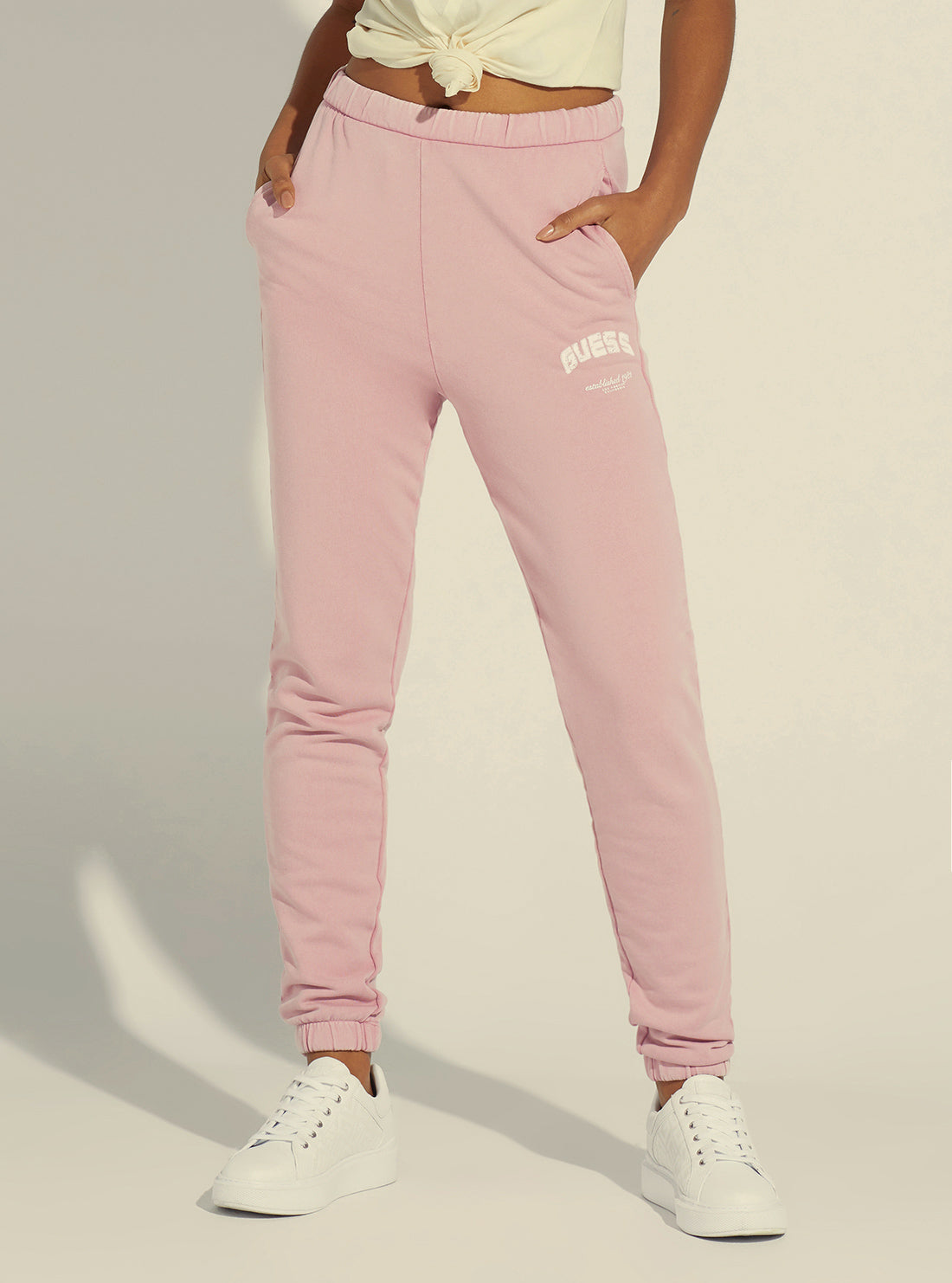 GUESS Women's Pink Bryony Active Logo Trackpants V2YB05FL04D Front View