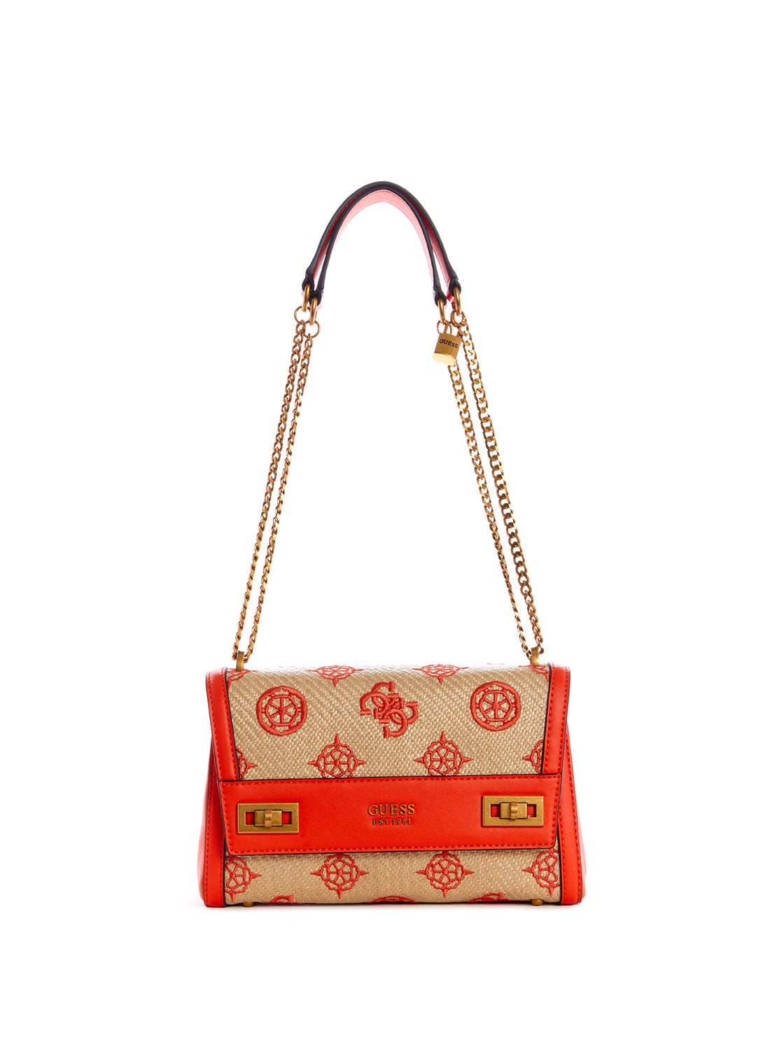 GUESS Women's Red Katey Raffia Shoulder Bag RB787019 Front View