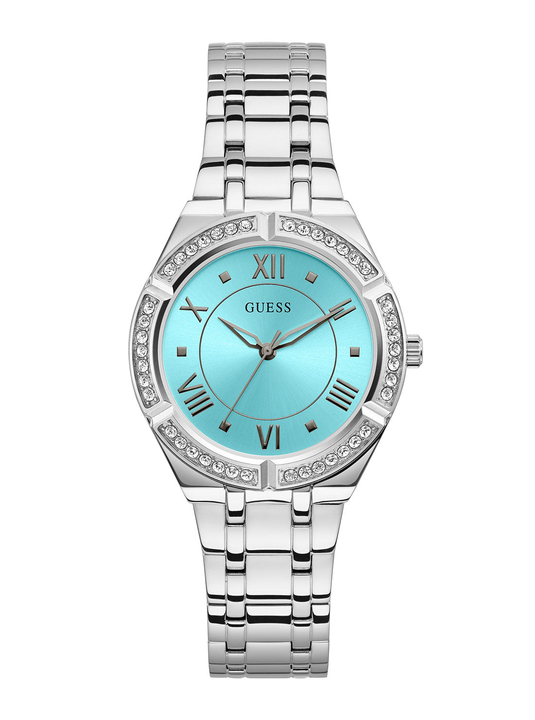 GUESS Women's Silver Cosmo Aqua Crystal Watch GW0033L7 Front View