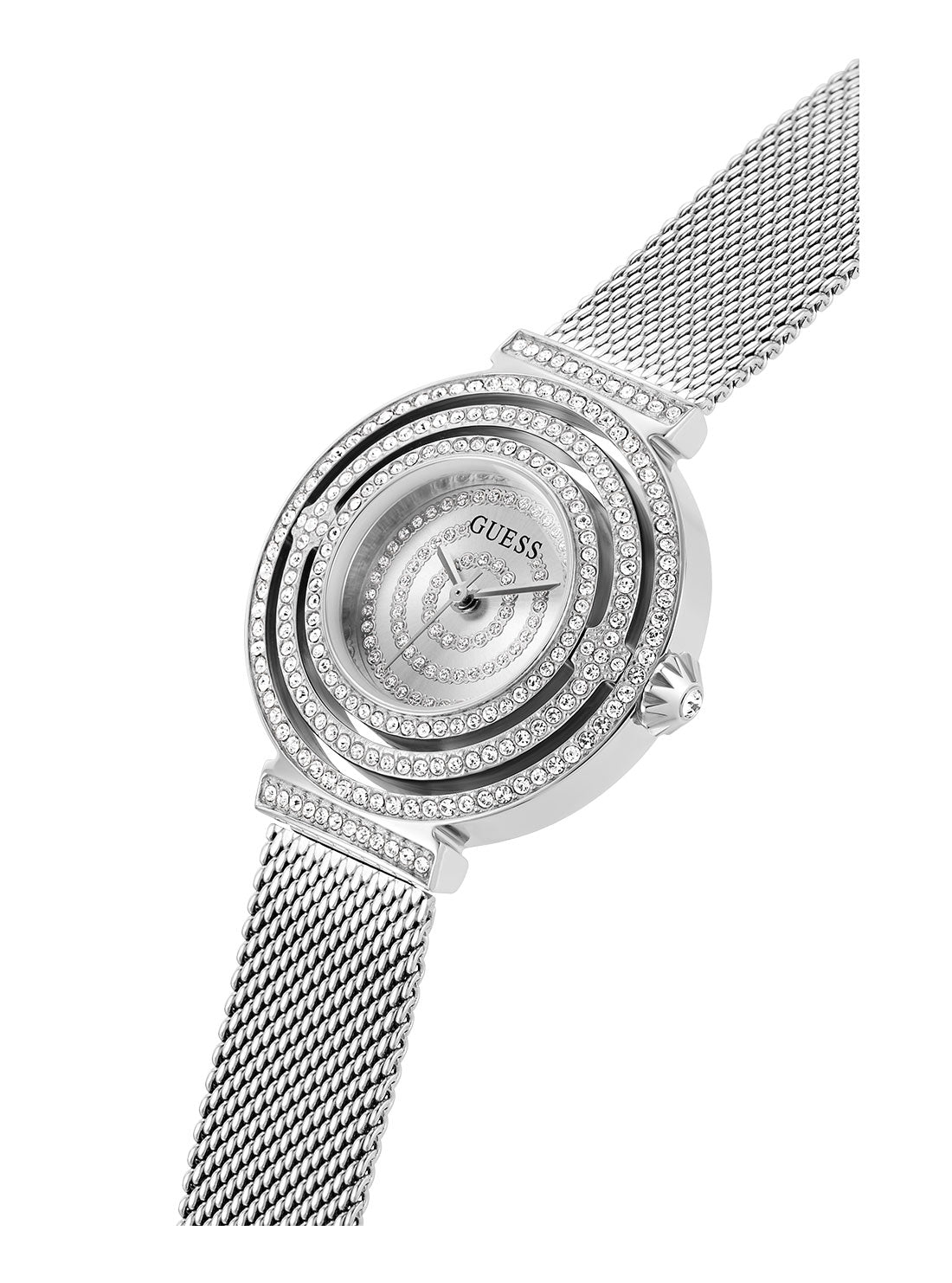 GUESS Women's Silver Dream Crystal Mesh Watch GW0550L1 Angle View