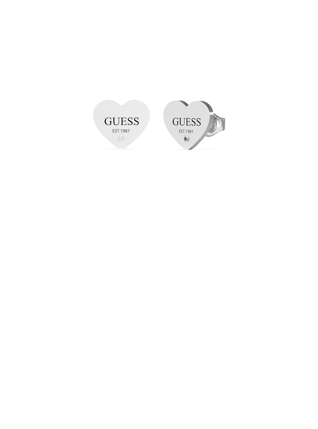 GUESS Women's Silver Heart Logo Stud Earrings UBE02177JWRH Front View