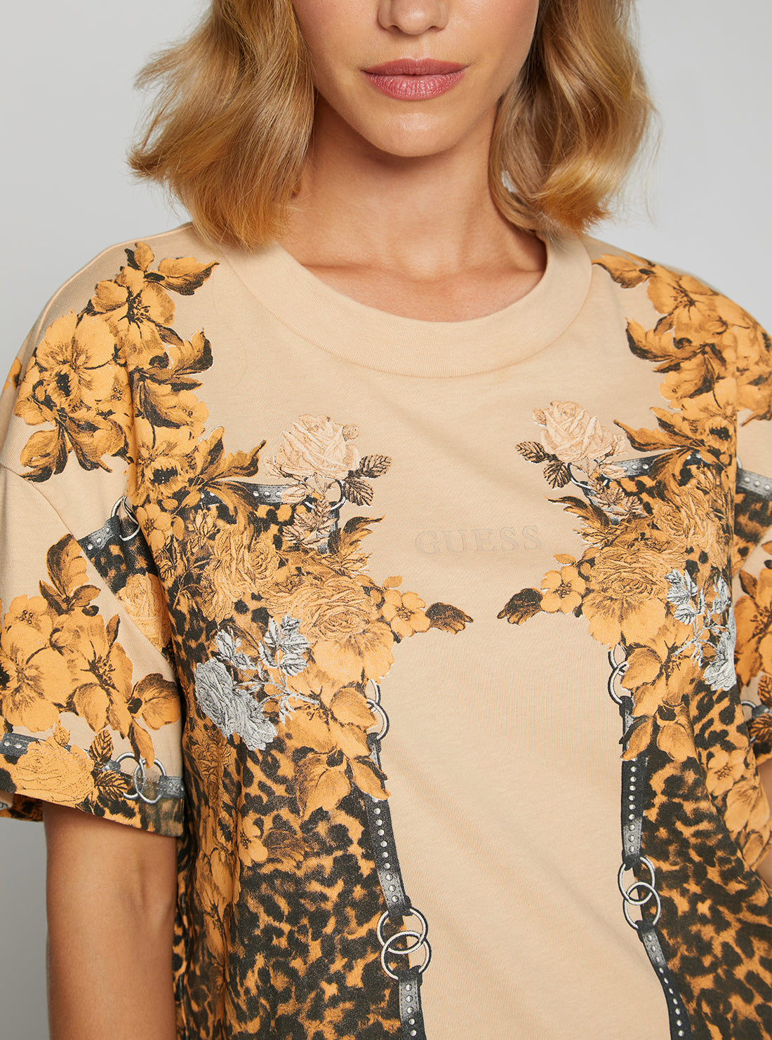 GUESS Women's Smooth Almond Ecaterina T-Shirt W2BI07K8FQ4 Detail View